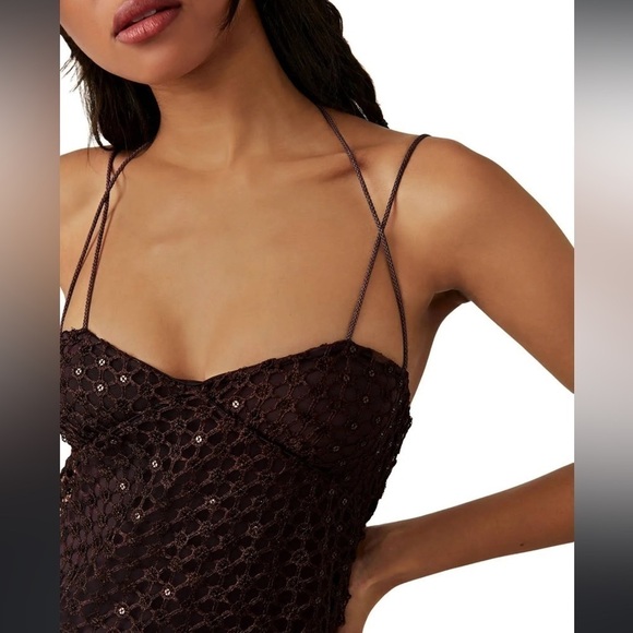 NWT Free People Smoke & Mirrors Lace Overlay Bodysuit Dress - Picture 4 of 5